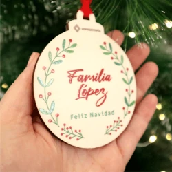 Bola de navidad madera personalizada nombre y mensaje